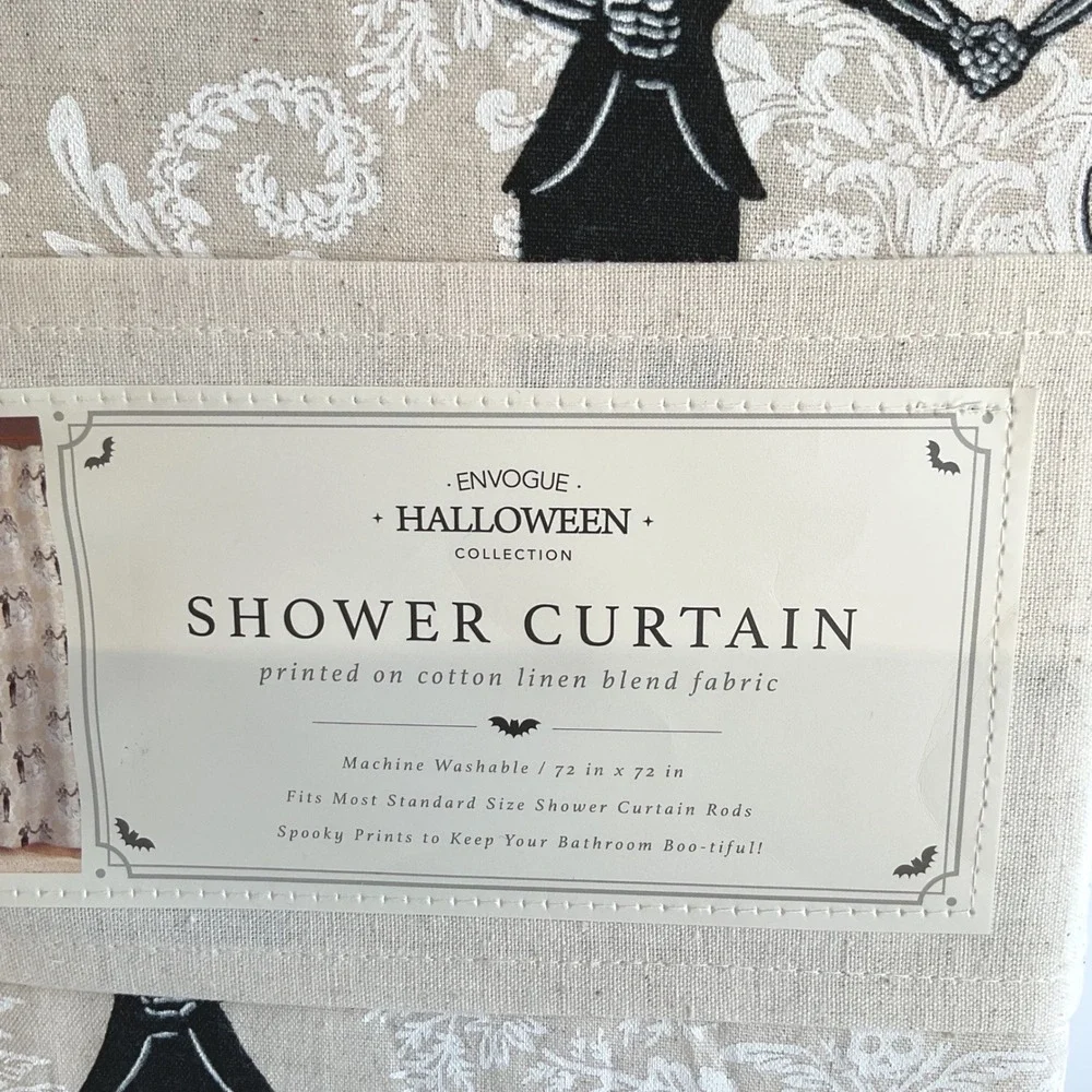 Envogue Halloween Day of the Dead Damask Cotton Linen Shower Curtain 72x72